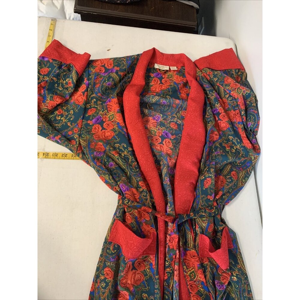 Vintage Victoria's Secret Gold Kimono Long Silky Robe Gold Label Roses - Picture 7 of 8
